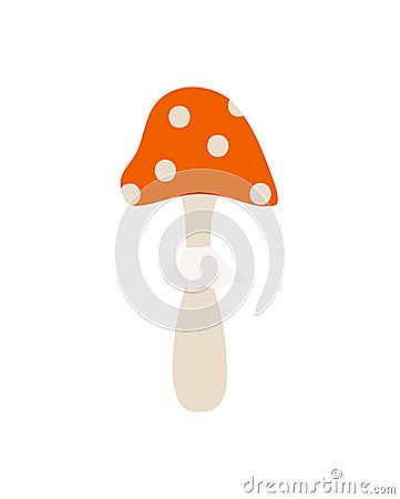 Hand drawn mushroom isolated on white background. fly agaric, poisonous mushroom. Red hat with white dots Stock Photo