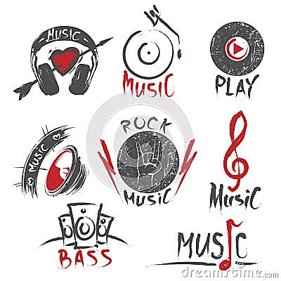 Hand drawn music logos and emblems Stock Photo
