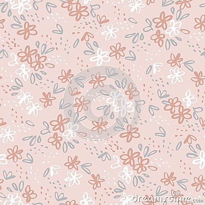 Hand drawn naive simple flower seamless pattern Vector Illustration
