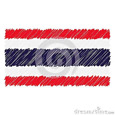 Hand Drawn National Flag Of Thailand Isolated On A White Background. Vector Sketch Style Illustration. Vector Illustration