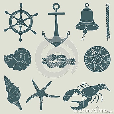 Hand drawn nautical set Vector Illustration