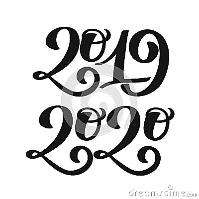 2019- 2020 hand drawn number inscription set for new year and christmas congratulation, holiday poster, calendar design, celebrati Stock Photo