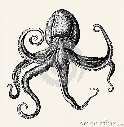 Hand drawn octopus style vintage isolated Stock Photo