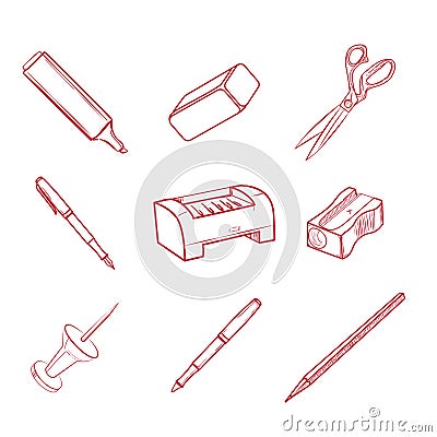 Hand-drawn Office equipment icons Vector Illustration