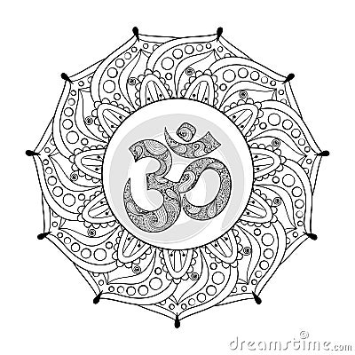 Hand drawn Ohm symbol, indian Diwali spiritual sign Vector Illustration