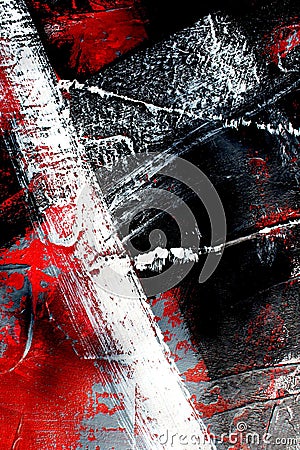 Red and black colors on canvas.Oil painting. Abstract art background. Oil painting on canvas. Color texture. Fragment of artwork. Stock Photo