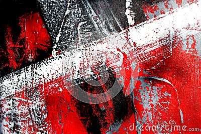 Red and black colors on canvas.Oil painting. Abstract art background. Oil painting on canvas. Color texture. Fragment of artwork. Stock Photo