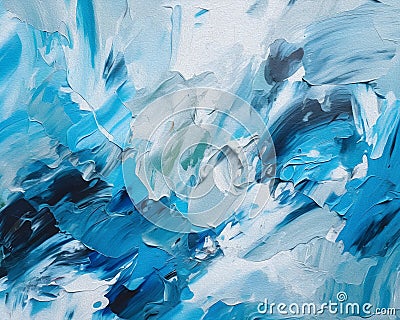 Hand Drawn Oil Painting with Blue and White Color Texture, Colorful Abstract Art Stock Photo