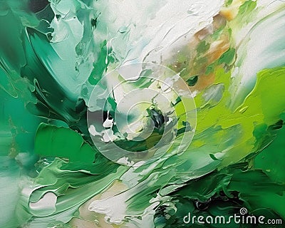 Hand Drawn Oil Painting Revealing a Playful Green and White Abstract Art Background Stock Photo