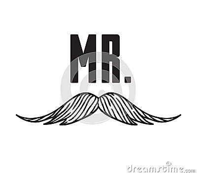 Hand drawn old fashion mustaches illustration. Actual hipster vector. Male barber shop print. Wedding card with text Mr Vector Illustration