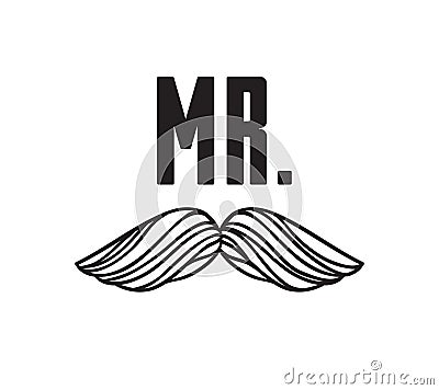 Hand drawn old fashion mustaches illustration. Actual hipster vector. Male barber shop print. Wedding card with text Mr Vector Illustration