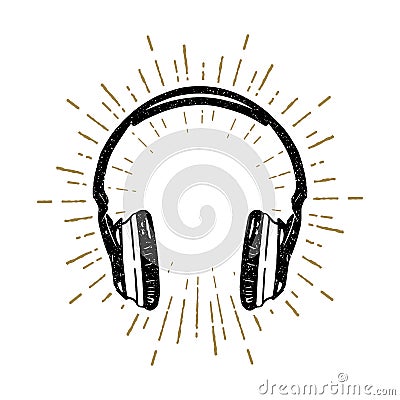 Hand drawn old school headphones vector illustration. Vector Illustration