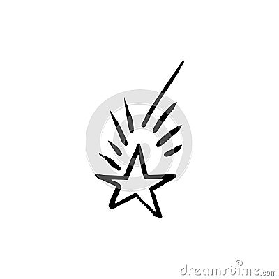 Hand drawn one star. Simple doodle style icon. Single, careless painted vector star. Black isolated on a white Vector Illustration