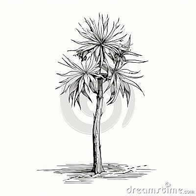 Hand-drawn Organic Art Nouveau Palm Tree Sketch Cartoon Illustration