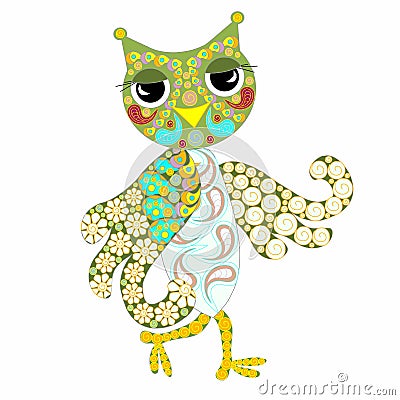 Hand drawn ornamental colorful owl for coloring page and print Vector Illustration