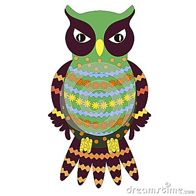 Hand drawn ornamental colorful owl for coloring page and print Vector Illustration
