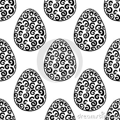 Hand drawn ornamental eggs seamless pattern. Cartoon Illustration