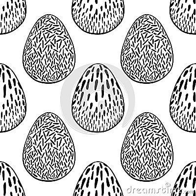 Hand drawn ornamental eggs seamless pattern. Cartoon Illustration