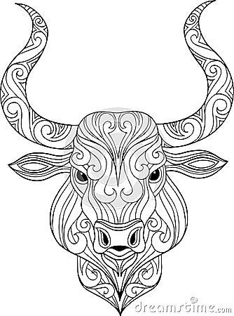 Hand drawn ornate doodle bull head illustration Vector Illustration