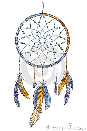 Hand drawn ornate Dream catcher with feathers in soft trendy colors. Astrology, spirituality, magic symbol. Ethnic tribal element. Stock Photo