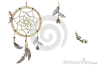 Hand drawn ornate Dream catcher with feathers in soft trendy colors. Astrology, spirituality, magic symbol. Ethnic tribal element. Stock Photo