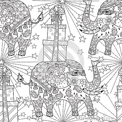 Hand drawn outline circus elephant doodle Vector Illustration