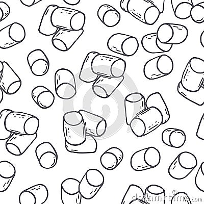 Hand drawn outline seamless pattern with marshmallow. Black and white food background Vector Illustration