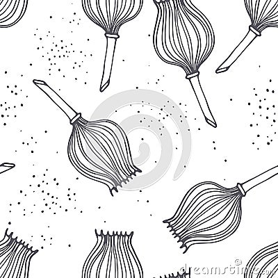 Hand drawn outline seamless pattern with poppy Vector Illustration