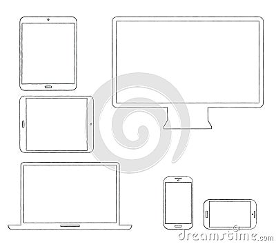 Hand-drawn outlined modern electronic devices Vector Illustration