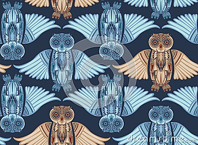 Hand-Drawn Owl illustration in abstract pattern Stock Photo