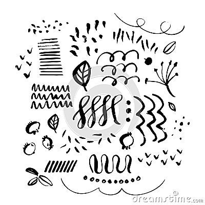 Hand drawn paint grunge elements. Hand sketched design ink shape Cartoon Illustration