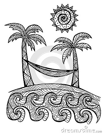 Hand drawn palm trees illustration for coloring book Vector Illustration