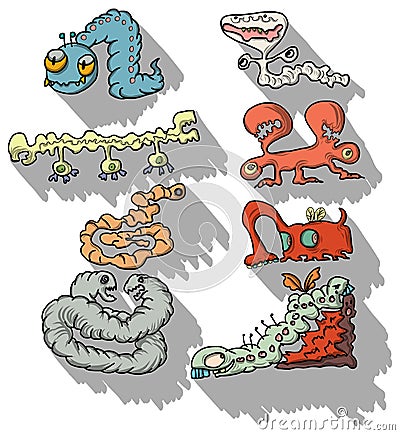 Hand drawn Parasites cartoon set Vector Illustration