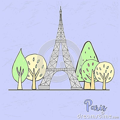 Hand drawn Paris scene, vintage France. Vector urban banner with Stock Photo