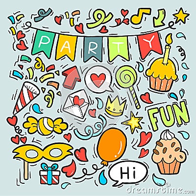 06-19-009 hand drawn party doodle happy birthday Ornaments background pattern Vector illustration Vector Illustration