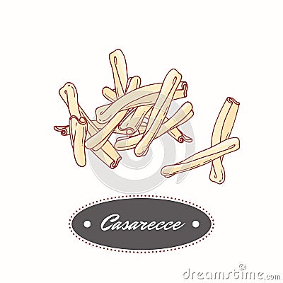 Hand drawn pasta casarecce isolated on white. Element for restaurant or food package design Vector Illustration