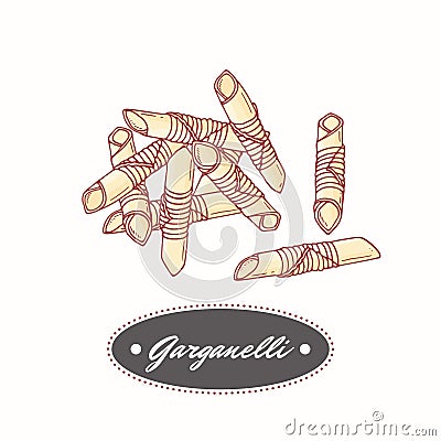 Hand drawn pasta garganelli isolated on white. Element for restaurant or food package design Vector Illustration