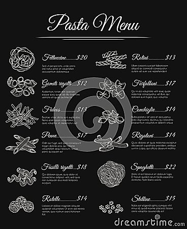 Hand drawn pasta menu Vector Illustration