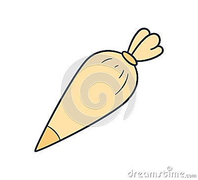 Hand drawn pastry Icing bag with nozzle. Baking piping bag. Vector illustration in doodle style on white background Vector Illustration