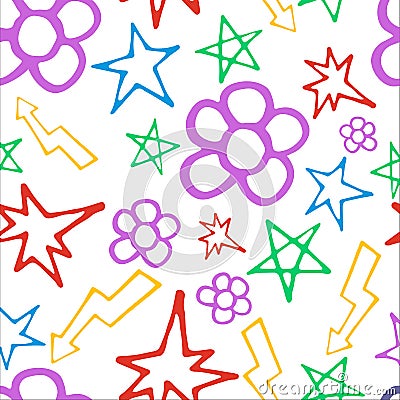 Hand drawn pattern with flowers and lightning Vector Illustration