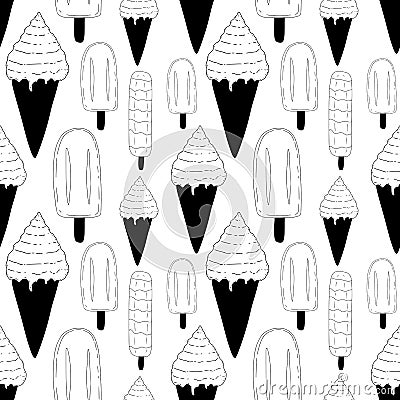 Hand drawn pattern with ice creams. Sweets food print design Vector Illustration