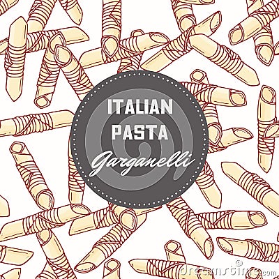 Hand drawn pattern with pasta garganelli. Background for food package design Vector Illustration