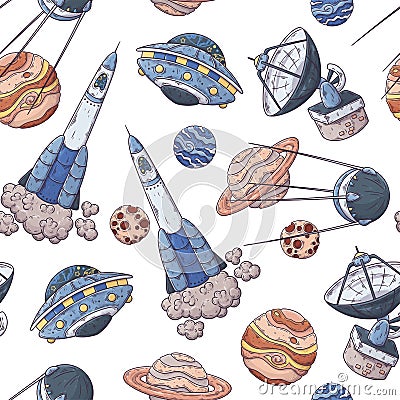 Hand drawn pattern of space elements collection Vector. Vector Illustration