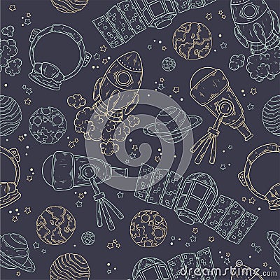 Hand drawn pattern of space elements collection Vector. Vector Illustration