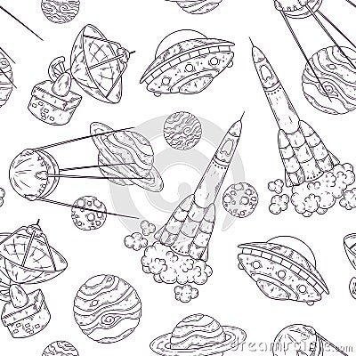 Hand drawn pattern of space elements collection Vector. Vector Illustration