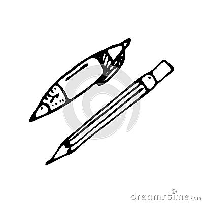 Hand drawn pen and pencil doodle icon. Hand drawn black sketch. Vector Illustration