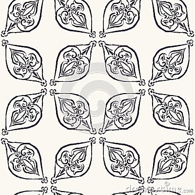 Hand Drawn Persian Paisley Motif Seamless Pattern. Ornate Arabesque Background. Classic Monochrome Medallion. For Bohemian Textile Stock Photo