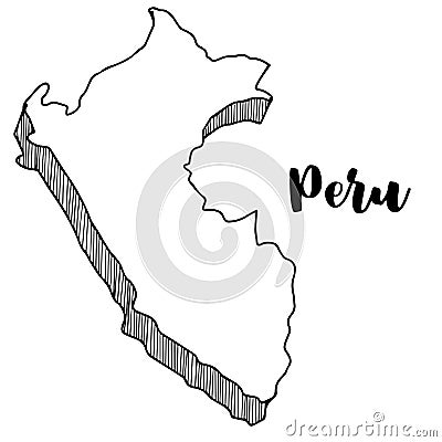 Hand drawn of Peru map, illustration Stock Photo