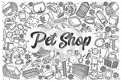 Hand drawn pet shop vector doodle set. Vector Illustration