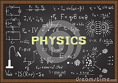 Hand drawn physics on chalkboard. Vector Illustration